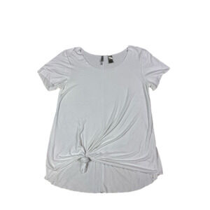 BKE Core Women’s White Flowy Tie Short Sleeve Raw Hem Shirt Blouse Size Medium